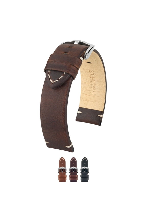 Ranger Leather Watch Strap - Brown - L - 24mm - Shiny Silver Buckle - Artisan Calf Leather Band