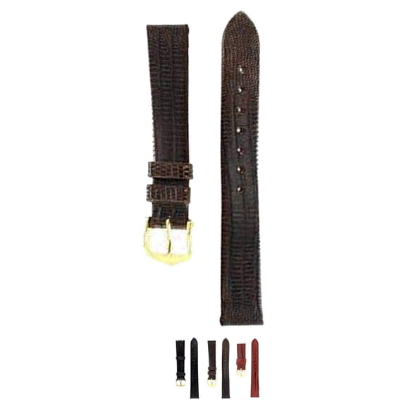 Hirsch Reptile Leather Watch Strap - Brown - M - 16mm - Gold Buckle