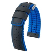 Hirsch Robby Leather & Rubber Watch Strap - Black & Blue - L - 22mm - Silver Buckle
