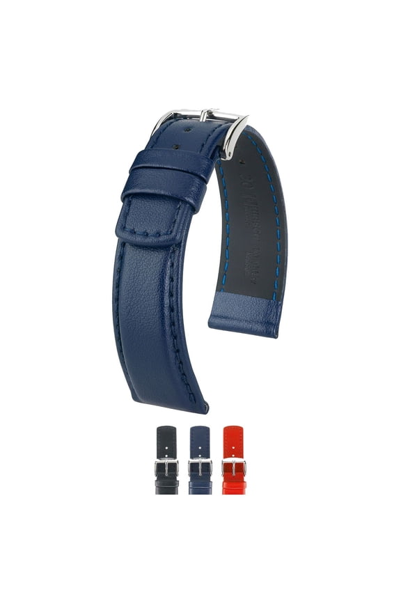 Runner Leather Watch Strap - Blue - L - 22mm - Shiny Silver Buckle - Water Resistant Calf Leather Band