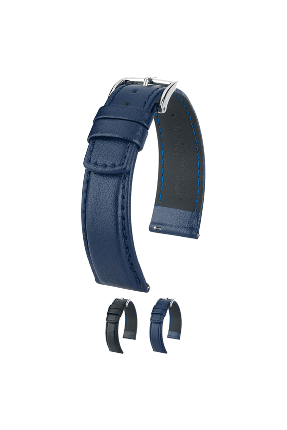 Runner Leather Watch Strap - Blue - L - 24mm - Silver Buckle - Water Resistant