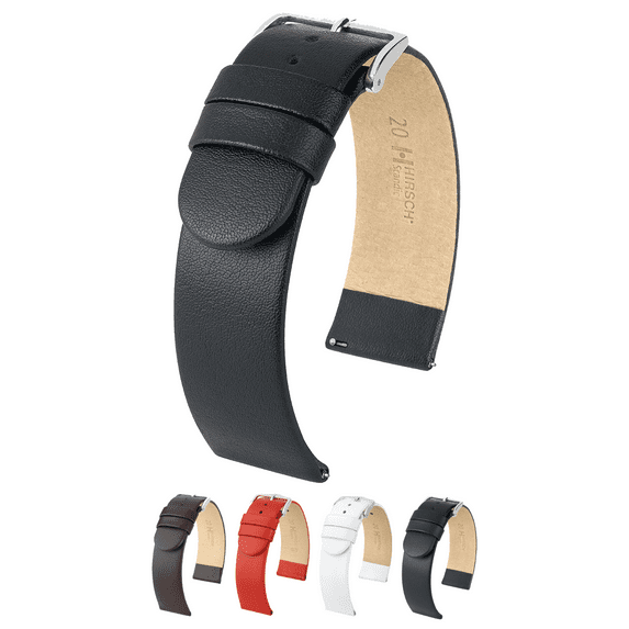 Hirsch Scandic Smooth Leather Watch Strap - Black - L - 18mm - Silver Buckle