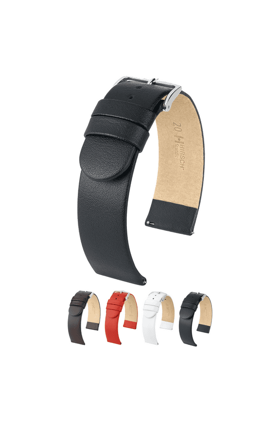 Scandic Smooth Leather Watch Strap - Black - L - 24mm - Silver Buckle