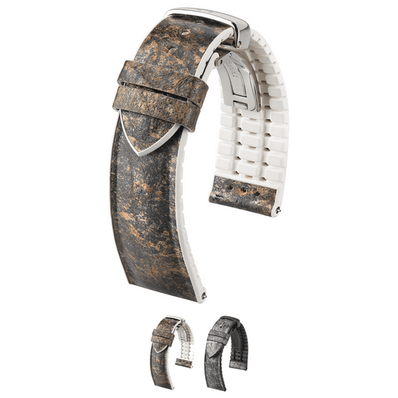 Hirsch Stone Split Shale Watch Strap - Granite - M - 18mm - Silver Buckle - Natural Rubber