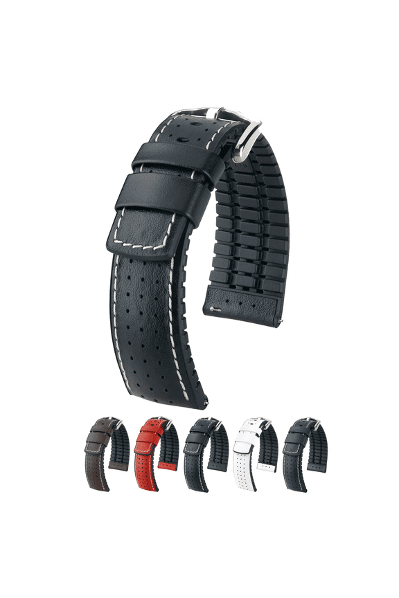 Tiger Leather Watch Strap - Black - L - 20mm - Silver Buckle