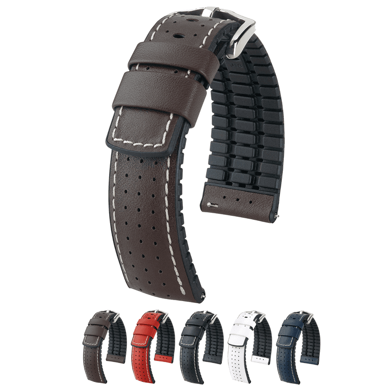 Hirsch Tiger Leather Watch Strap - Brown - L - 24mm - Silver 