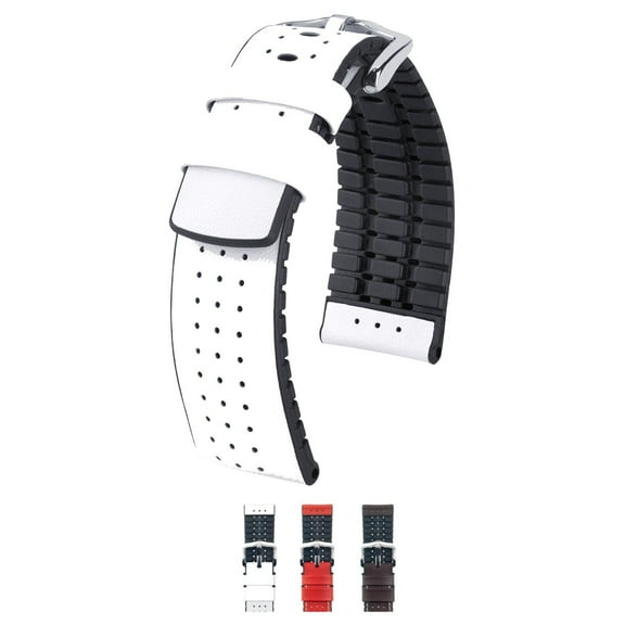 Hirsch Tiger Leather Watch Strap - White - L - 18mm - Shiny Silver Buckle - Calf Leather - Performance Band