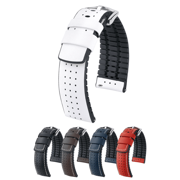 Hirsch Tiger Leather Watch Strap - White - L - 20mm / 18mm - Shiny Silver Buckle - Calf Leather - Performance Band