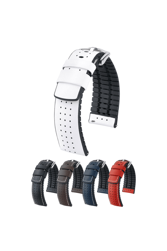Tiger Leather Watch Strap - White - L - 20mm / 18mm - Shiny Silver Buckle - Calf Leather - Performance Band