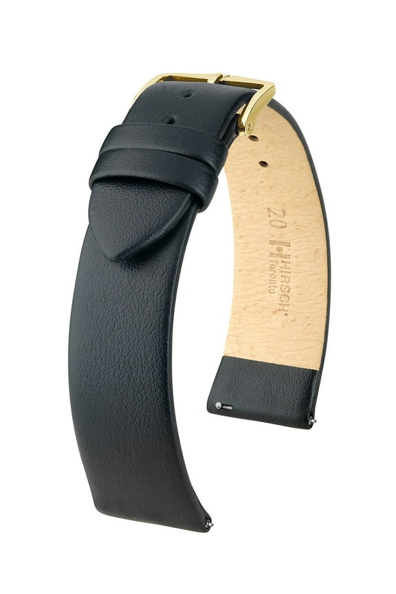 Toronto Leather Watch Strap - Black - M - 16mm - Gold Buckle - Calf Leather Band