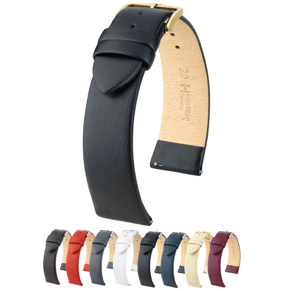 Hirsch Toronto Leather Watch Strap - Black - M - 8mm - Gold Buckle