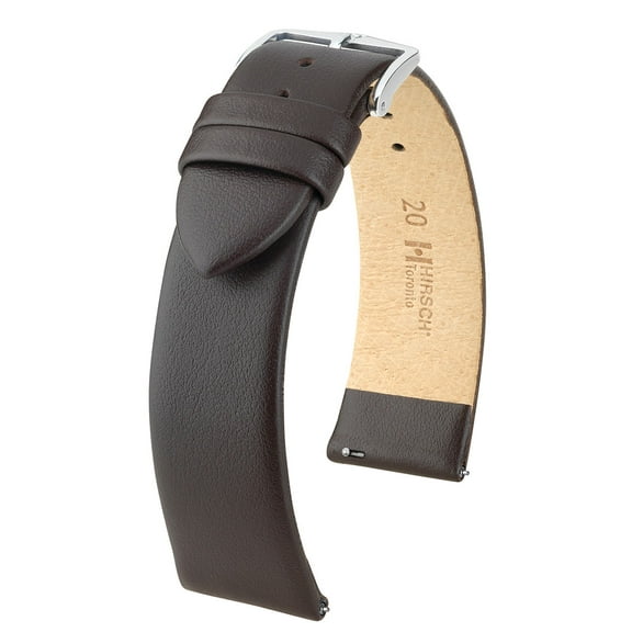 Hirsch Toronto Leather Watch Strap - Brown - L - 12mm / 10mm - Shiny Silver Buckle - Calf Leather Band
