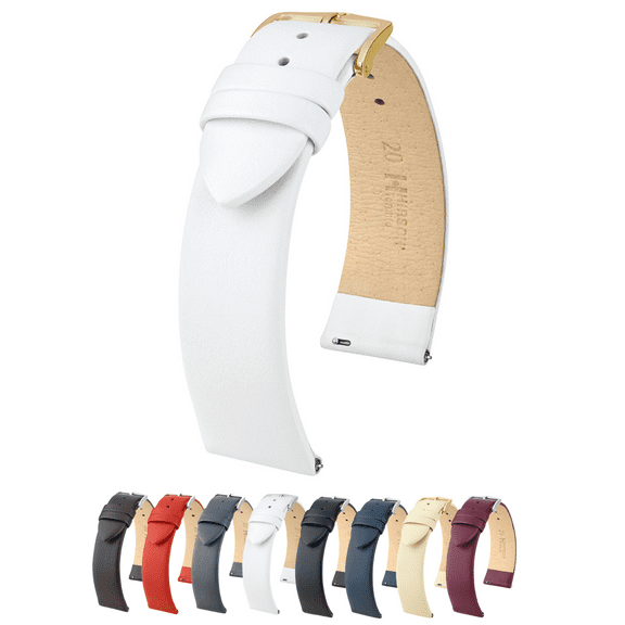 Hirsch Toronto Leather Watch Strap - White - M - 16mm - Gold Buckle