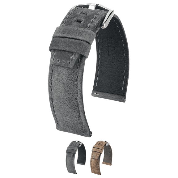 Hirsch Tritone South African Kudu Antelope Leather Watch Strap - Dark Grey - L - 24mm