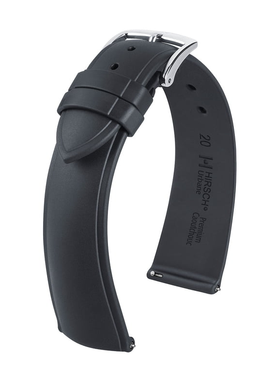 Urbane Caoutchouc Watch Strap - Black - L - 22mm - Silver Buckle - Natural Rubber