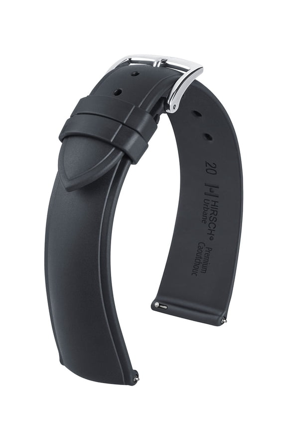 Urbane Caoutchouc Watch Strap - Black - L - 22mm - Silver Buckle - Natural Rubber
