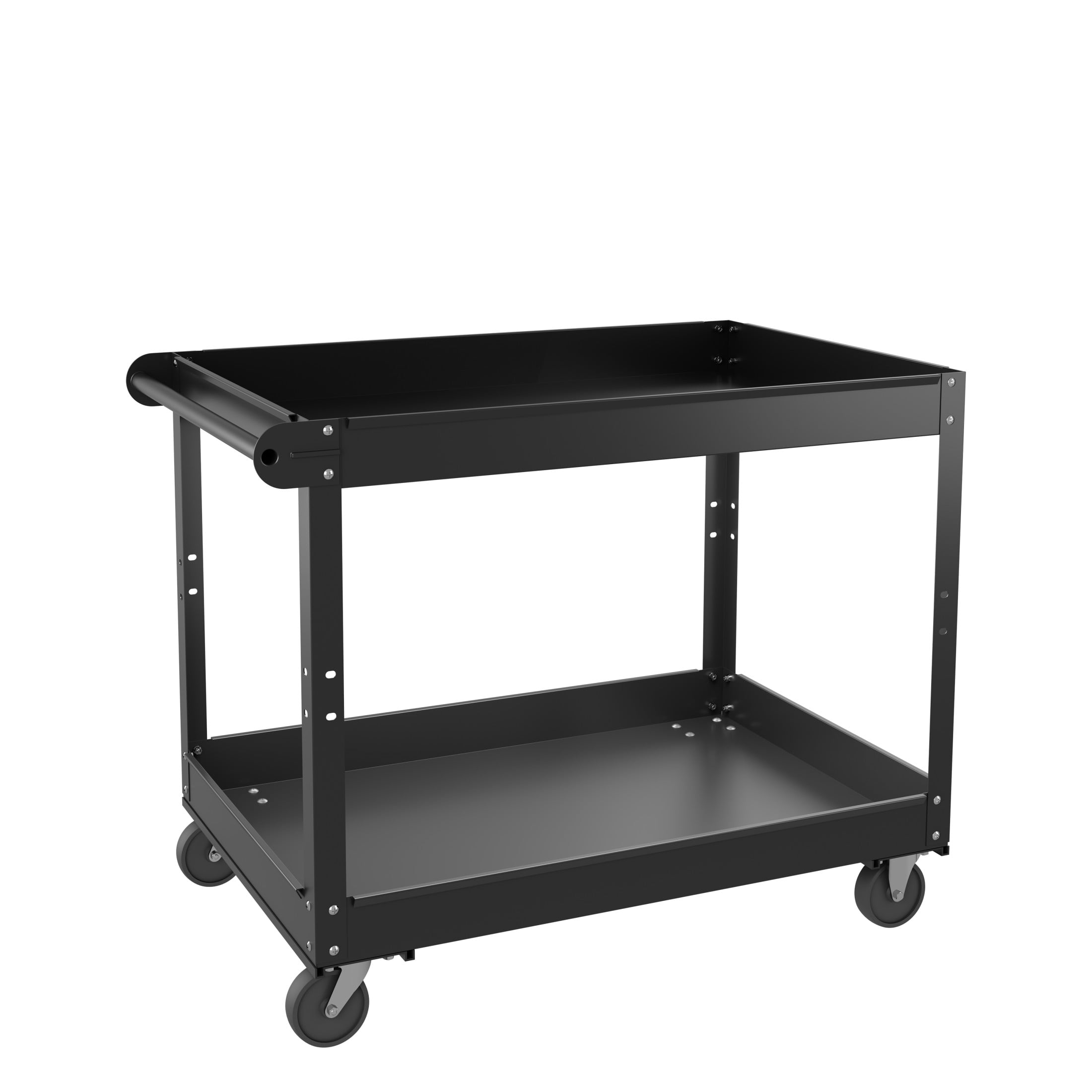 Black Steel 2-Shelf Utility Cart with Raised Lip