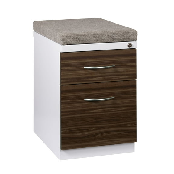 Hirsh 20" Deep Mobile Pedestal File Cabinet 2 Drawer Box-File with Laminate Drawer Fronts & Seat Cushion, White/Chinchilla/Walnut