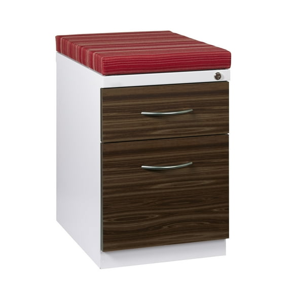 Hirsh 20" Deep Mobile Pedestal File Cabinet 2 Drawer Box-File with Laminate Drawer Fronts & Seat Cushion, White/Heat Wave/Walnut
