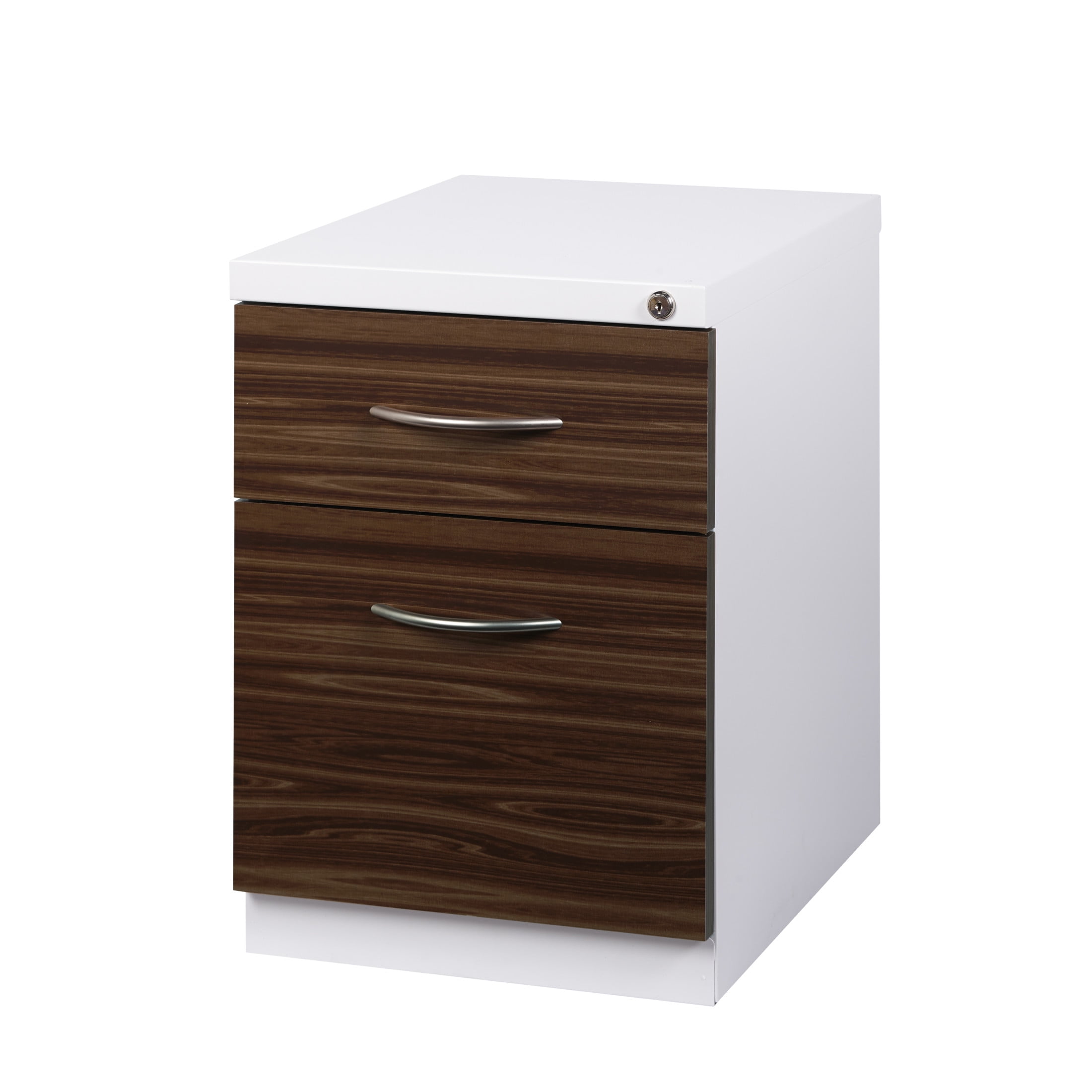 Walnut and White Mobile Pedestal File Cabinet with Lockable Drawers