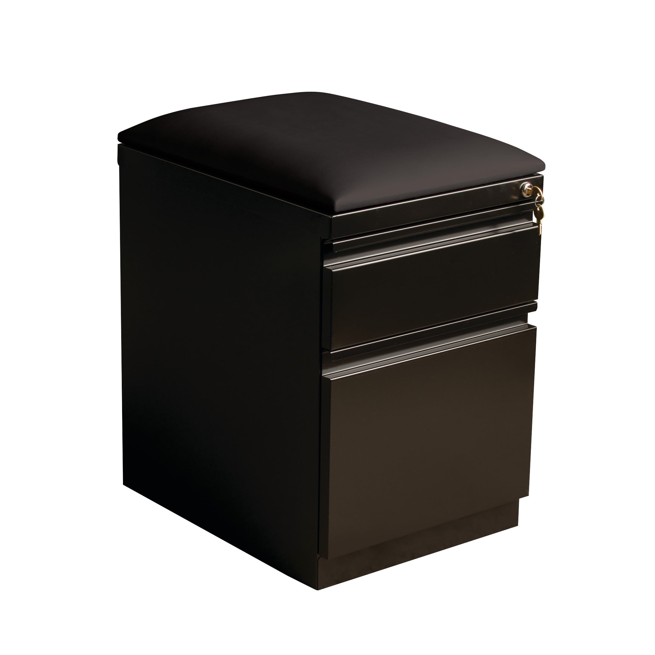 Black Steel Mobile Pedestal File Cabinet with Cushion Seat