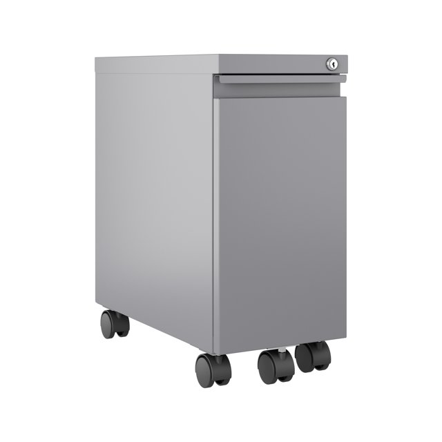 Hirsh 20-inch Deep Mobile Zip Pedestal 2-Drawer Box/File. Hidden Drawer. Silver