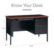Hirsh 24x45 Right Hand Single Pedestal Metal Desk Black/Walnut