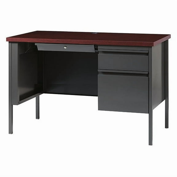 Hirsh 24x45 Right Hand Single Pedestal Metal Desk Charcoal/Mahogany