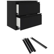 Hirsh 30W 2 Drawer Metal Lateral File Cabinet Set Black and Front to Back Rails