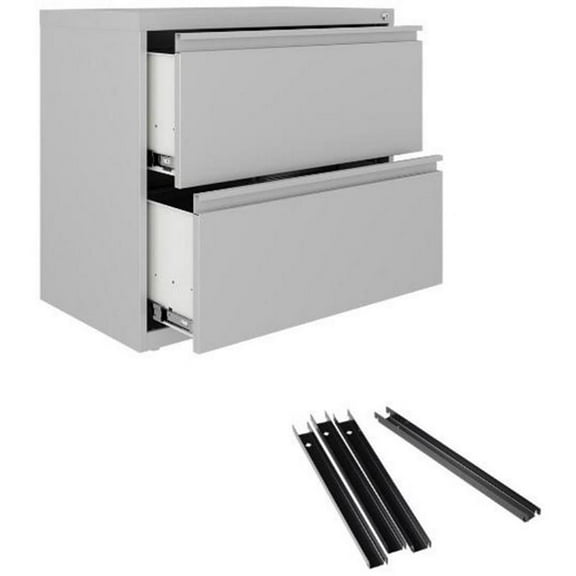 Hirsh 30"W 2 Drawer Metal Lateral File Cabinet Set Silver/Front to Back Rails