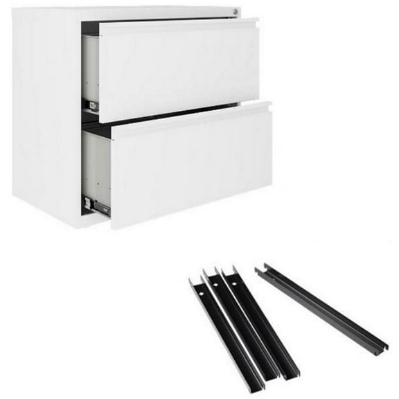Hirsh 30"W 2 Drawer Metal Lateral File Cabinet Set White. Front to Back Rails