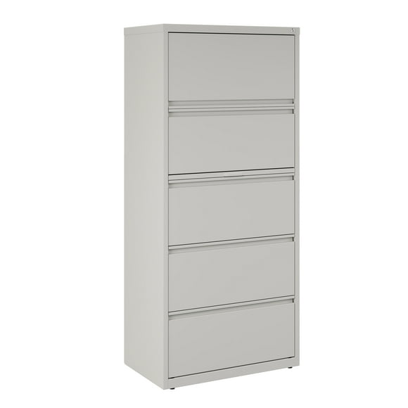 Hirsh 30"W HL10000 Series Metal 5-Drawer Lateral File Cabinet in Light Gray