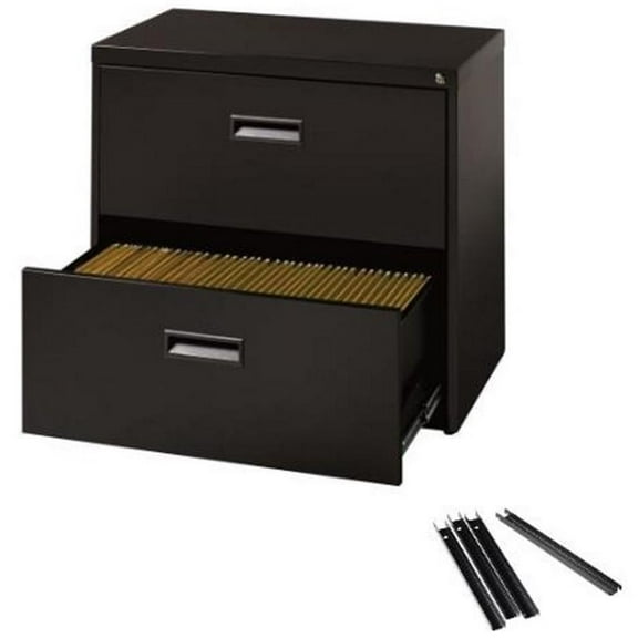 Hirsh 30"W Metal 2 Drawer Lateral File Cabinet Set Black with Front/Back Rails