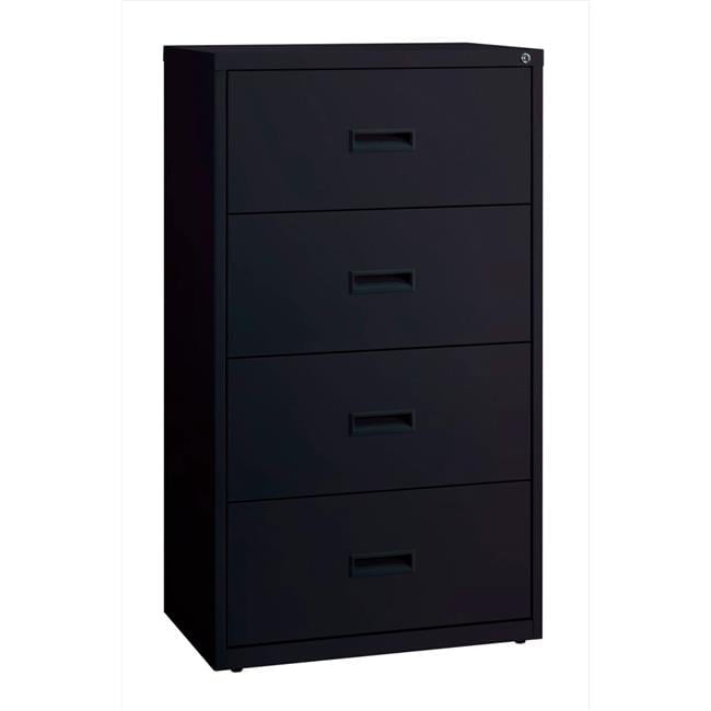 Black 4-Drawer Lockable Steel Lateral File Cabinet