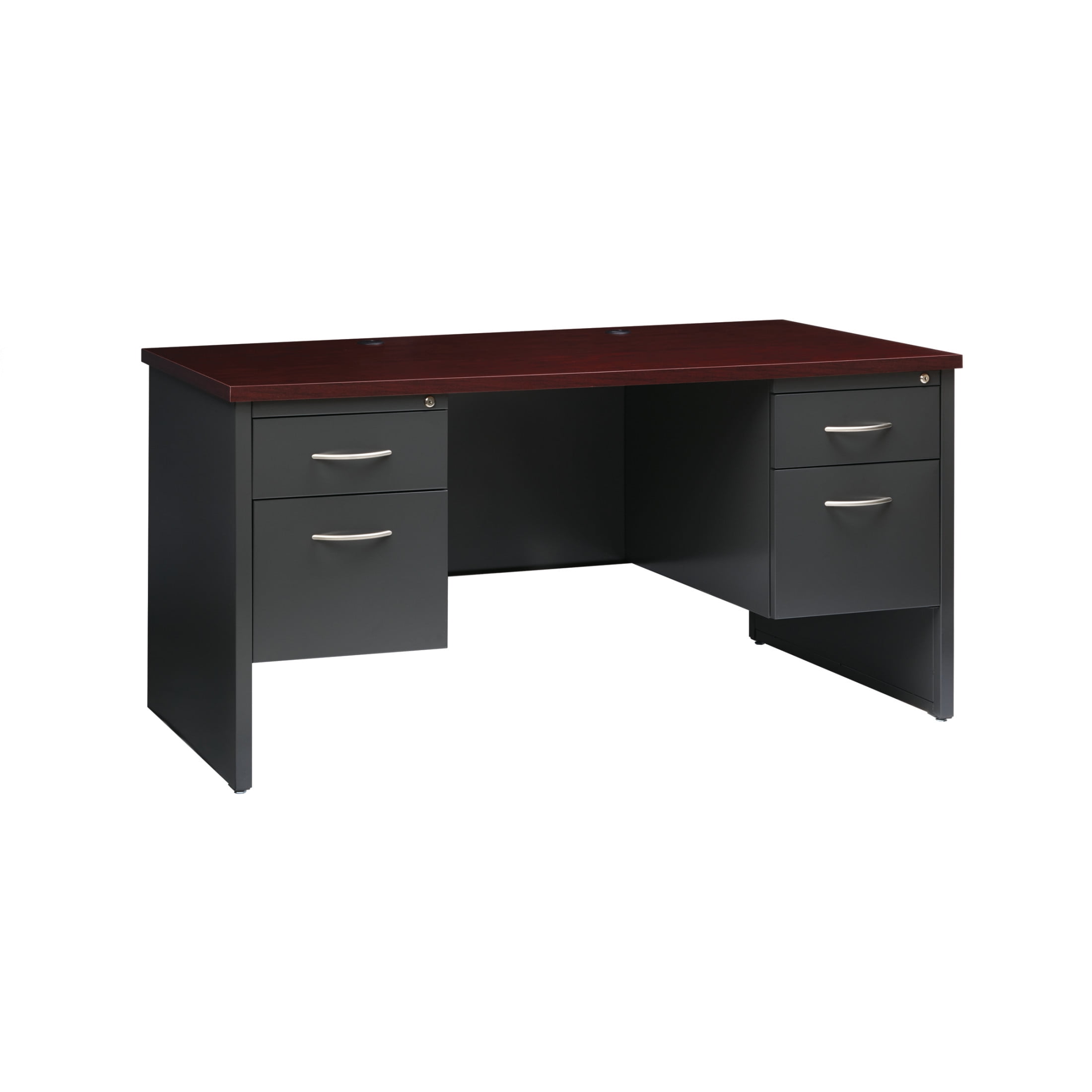 Hirsh Executive Office Modular Double Pedestal File Office Desk, 30" D x 60" W, Charcoal/Mahogany