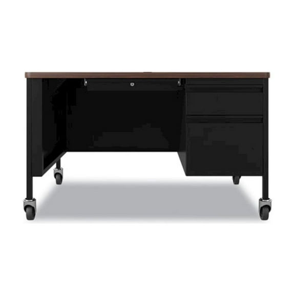 Hirsh 30x48 Mobile Right Hand Single Pedestal Metal Desk T Top Black/Walnut