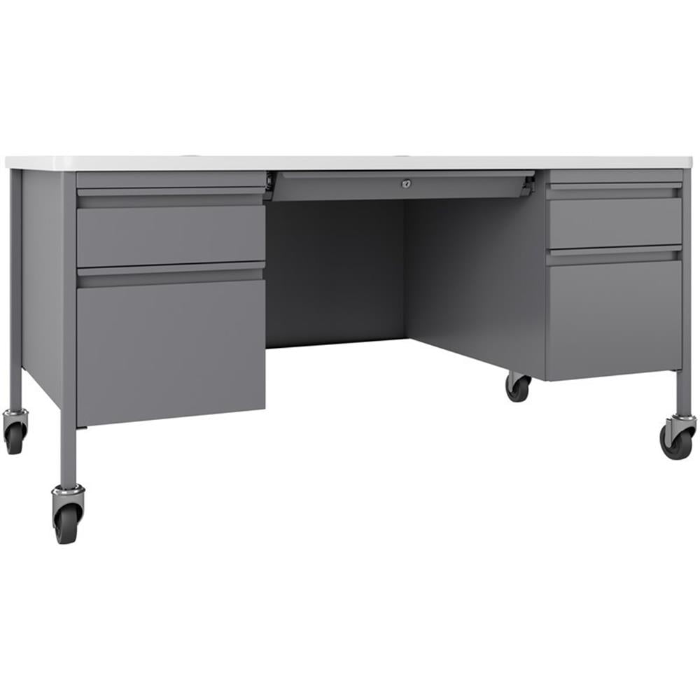 Hirsh 30x60 White and Silver Mobile Metal Desk