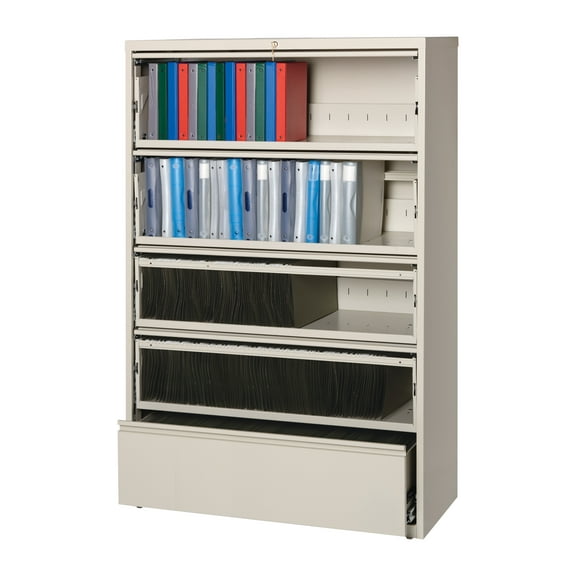 Hirsh 42 inch Wide 5 Drawer Metal Lateral File Cabinet with Roll-Out Shelves for Home and Office, Holds Letter, Legal and A4 Hanging Folders, Putty