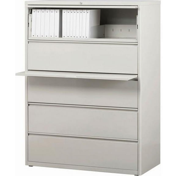 Hirsh Industries B691022 42 in. HL10000 Series Lateral File with 5-Drawer - Light Gray