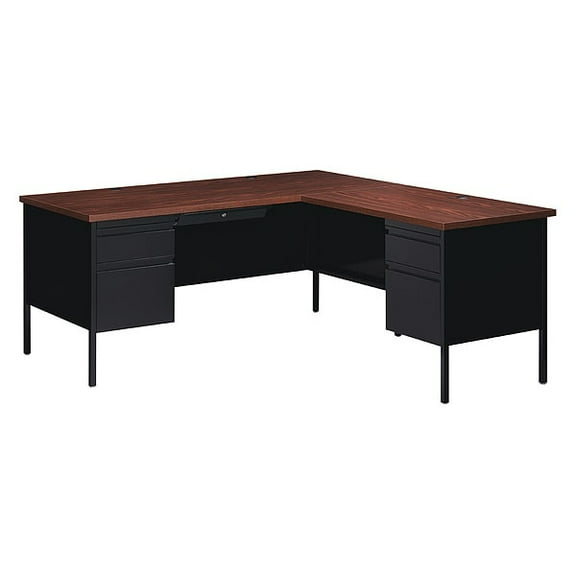 Hirsh L-Shaped Desk,29 1/2 in H,Black/Walnut 20450
