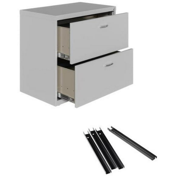 Hirsh Lateral Metal File Cabinet 30"W 2 Drawer Silver Set with Front/Back Rails