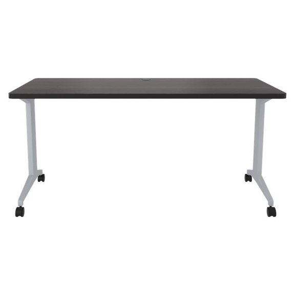 Hirsh Modern Metal T-Leg Table Desk. Arctic Silver/Weathered Charcoal