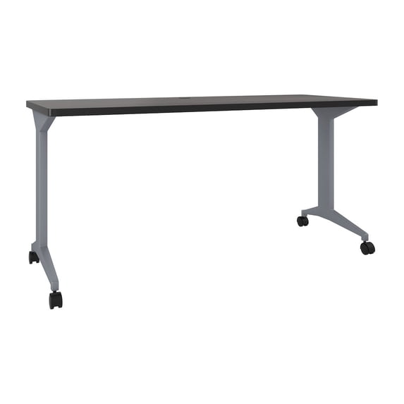 Hirsh Modern Metal T-Leg Table Desk. Arctic Silver/Weathered Charcoal