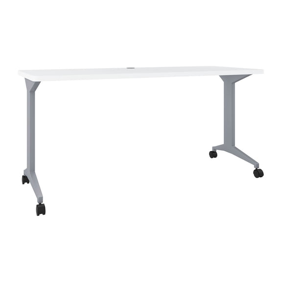Hirsh Modern T-Leg Metal Table Desk. Arctic Silver/White