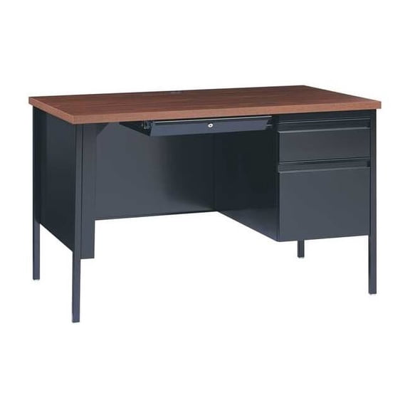 Hirsh Office Desk, Right Hand Pedestal, 48"W x 30"D, Black/Walnut 20437