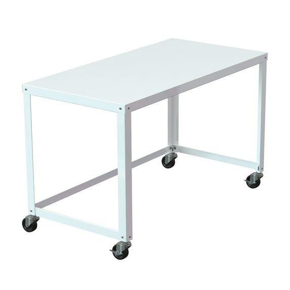 Hirsh Ready-to-Assemble 48-inch Wide Mobile Metal Desk for Home Office, White