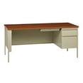 thumbnail image 1 of Hirsh Right-Hand Single Pedestal File Office Desk with Center Drawer, 30" D x 66" W, Putty/Oak, 1 of 12