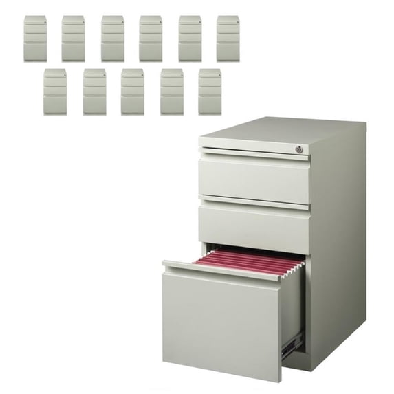 Hirsh (Set of 12) 20" Deep 3 Drawer Metal Mobile File Cabinet in Light Gray