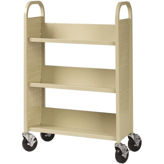 Hirsh Single-sided Metal Mobile Book Cart Putty/Beige