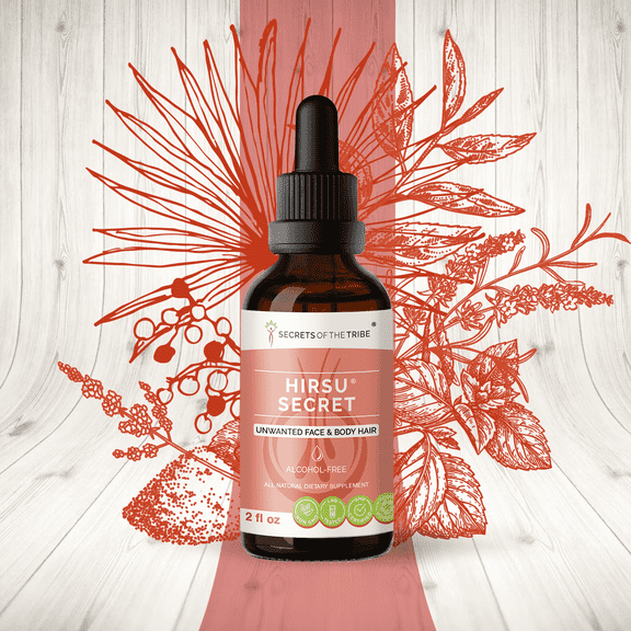 Secrets Of The Tribe Hirsu Secret Blend Tincture Dietary Supplement, Natural Extract, Made from Saw Palmetto, Black Cohosh, Vitex, Spearmint, Lavender, Green Tea 2 oz